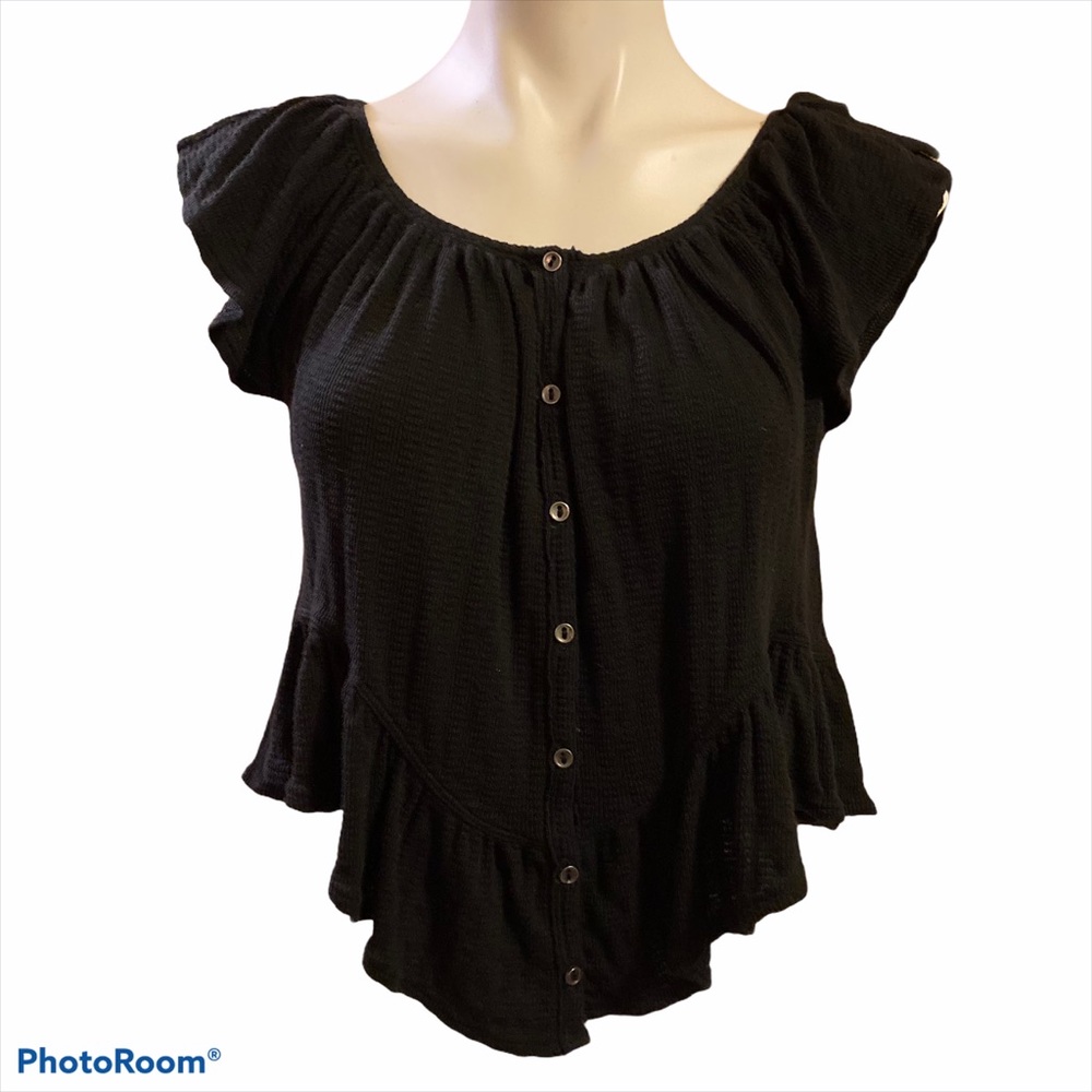 We The Free Black Julep peasant top short sleeve XS